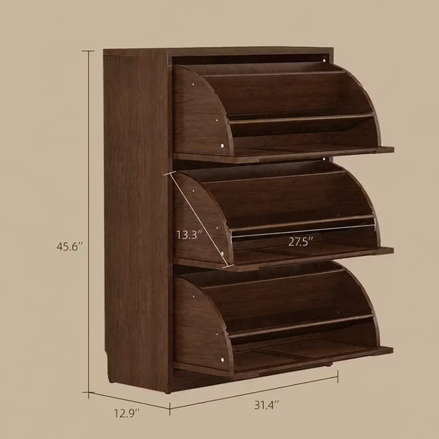 Alt view image 6 of 7 - 31.4 Inch Wooden Flip Door Shoe Cabinet Slim Space Saving Entryway Storage Organizer, Brown, Rubber Wood