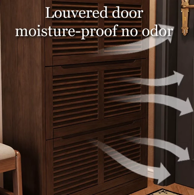 Alt view image 7 of 7 - 31.4 Inch Wooden Flip Door Shoe Cabinet Slim Space Saving Entryway Storage Organizer, Brown, Rubber Wood