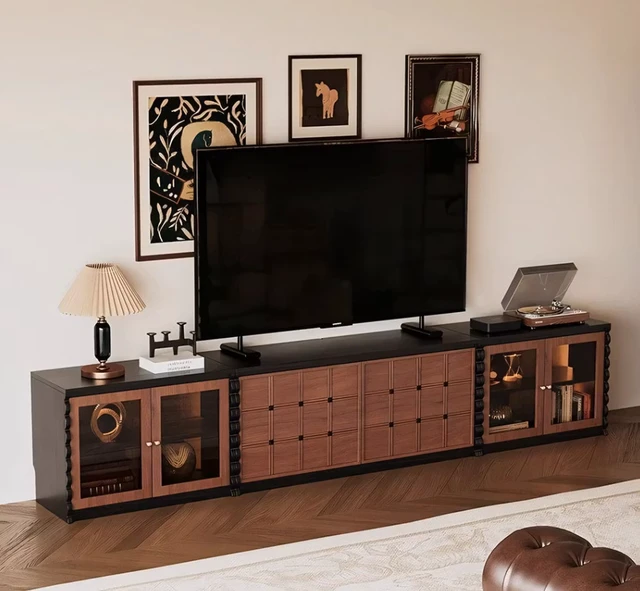 Alt view image 7 of 7 - Modular Wooden TV Stand Set Optional Combination Media Console with Storage Cabinets, Walnut, Wood