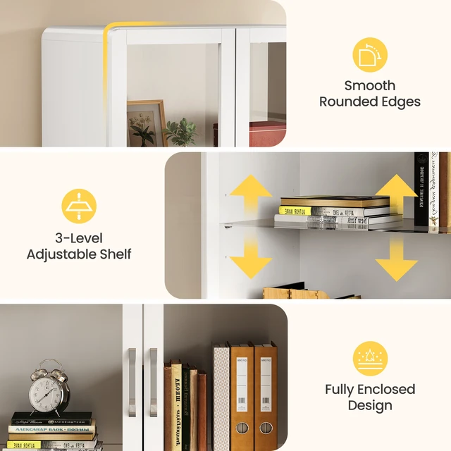 Alt view image 6 of 7 - 64 Inch Tall Display Cabinet with Storage Drawers and Acrylic Doors, Wooden Frame Curio Cabinet with LED Lights 3 Tier