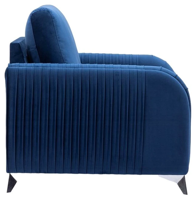Alt view image 3 of 5 - Accent Chair with Metal Leg with Trim Accents, Blue, Wood and Fabric, Chairs Seating