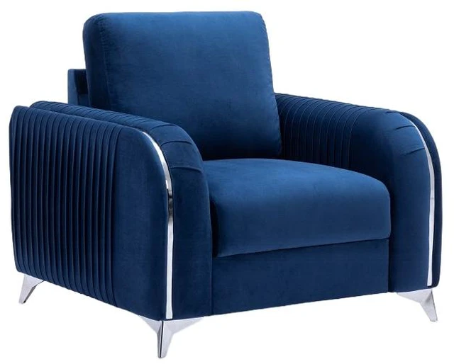 Main image of Accent Chair with Metal Leg with Trim Accents, Blue, Wood and Fabric, Chairs Seating