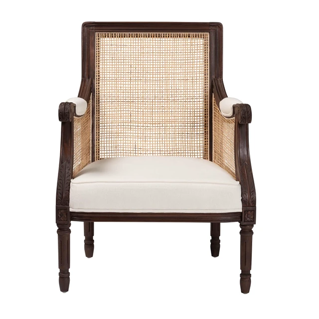 Alt view image 2 of 7 - French Beige Fabric and Finished Accent Chair, Brown Beige, Wood, Chairs Accent Seating
