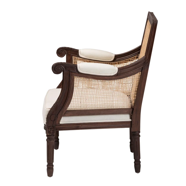Alt view image 3 of 7 - French Beige Fabric and Finished Accent Chair, Brown Beige, Wood, Chairs Accent Seating