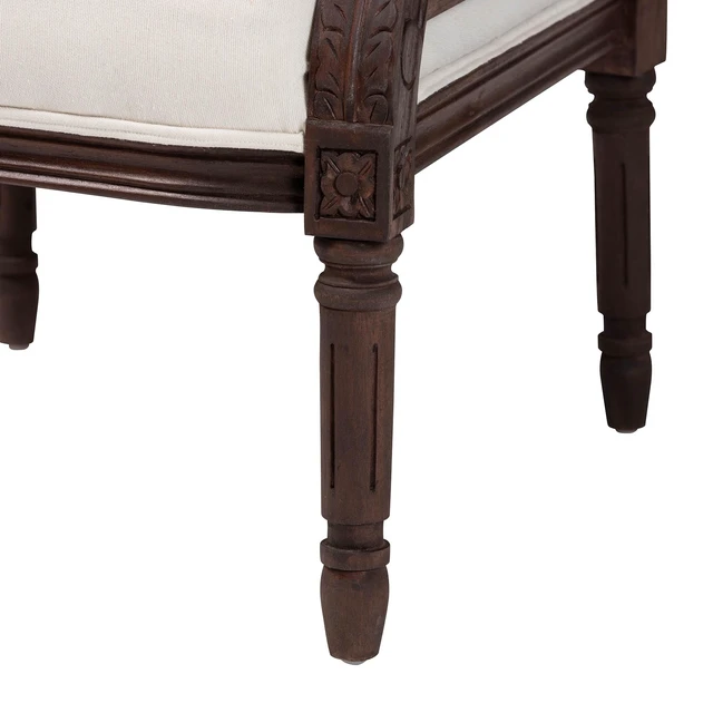 Alt view image 6 of 7 - French Beige Fabric and Finished Accent Chair, Brown Beige, Wood, Chairs Accent Seating