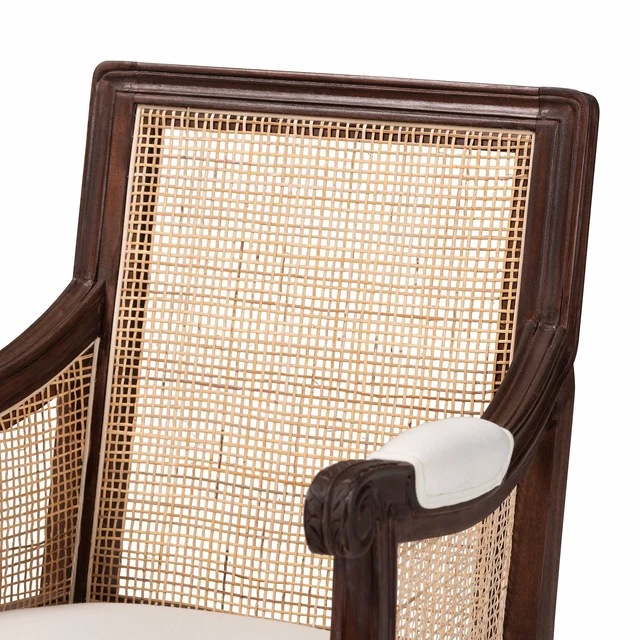 Alt view image 5 of 7 - French Beige Fabric and Finished Accent Chair, Brown Beige, Wood, Chairs Accent Seating