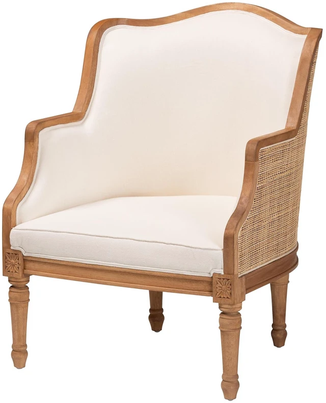 Main image of French Beige Fabric and Honey Finished Accent Chair, Wood, Chairs Accent Seating