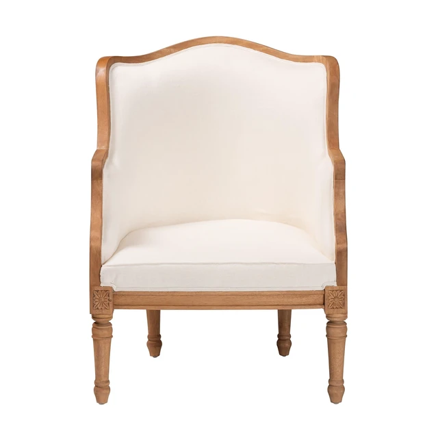 Alt view image 2 of 7 - French Beige Fabric and Honey Finished Accent Chair, Wood, Chairs Accent Seating