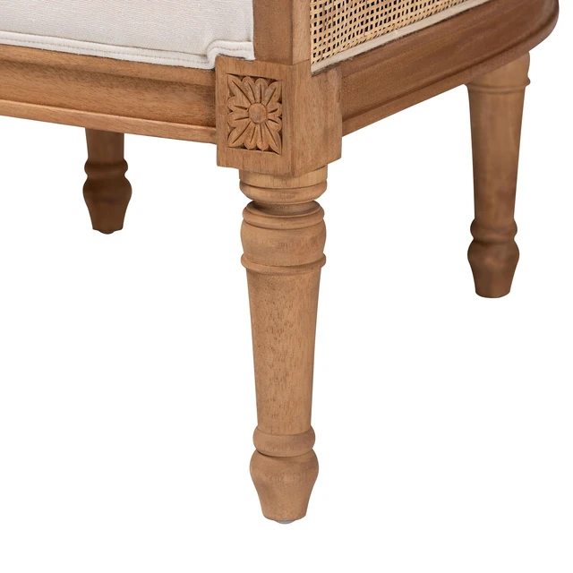 Alt view image 6 of 7 - French Beige Fabric and Honey Finished Accent Chair, Wood, Chairs Accent Seating