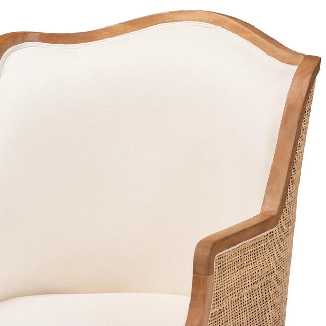Alt view image 5 of 7 - French Beige Fabric and Honey Finished Accent Chair, Wood, Chairs Accent Seating