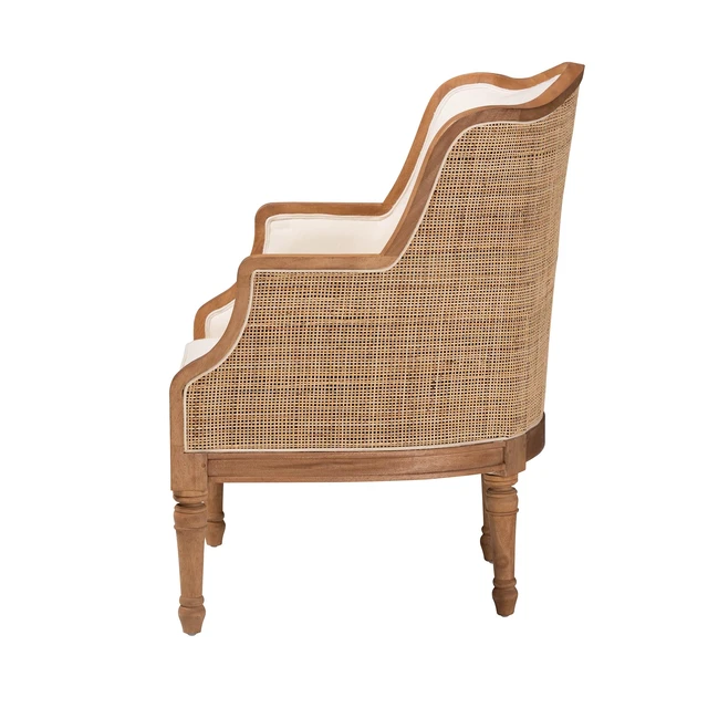 Alt view image 3 of 7 - French Beige Fabric and Honey Finished Accent Chair, Wood, Chairs Accent Seating