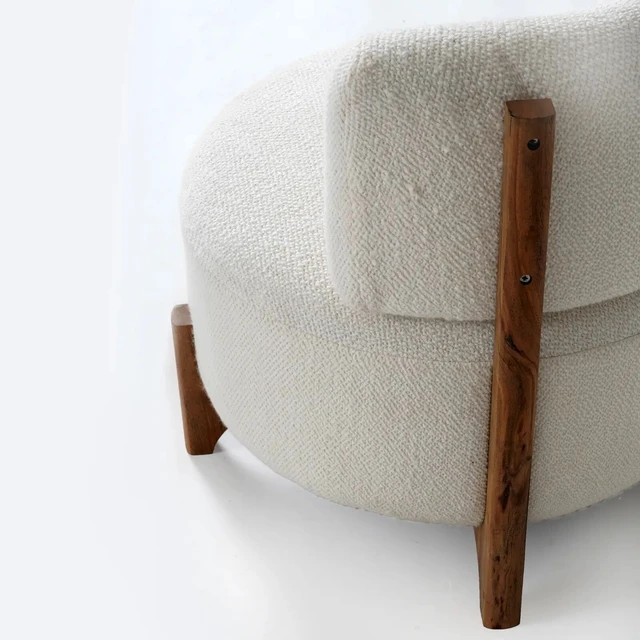 Alt view image 4 of 5 - Treanthony 24 Inch Wide Tufted Armless Lounge Chair and Seating, Natural White, Wood and Fabric, Chairs Accent Seating