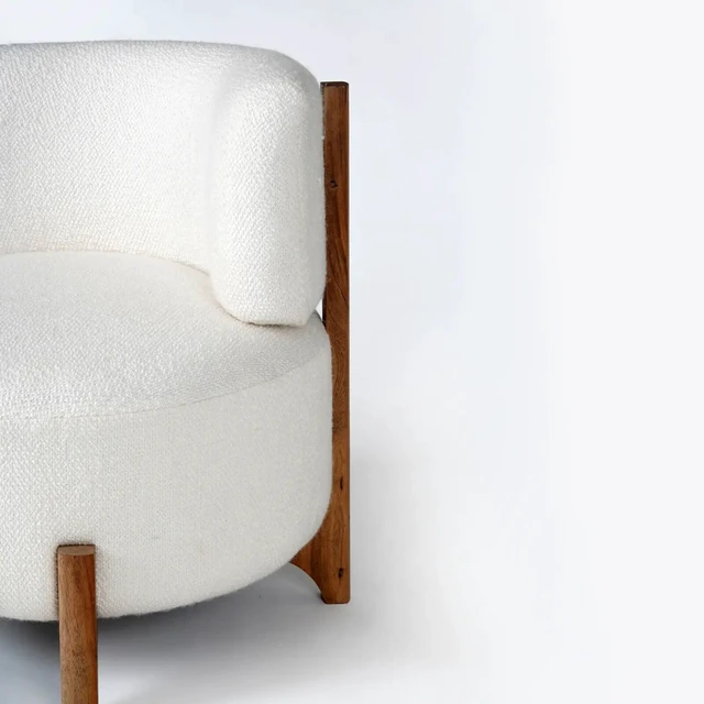 Alt view image 3 of 5 - Treanthony 24 Inch Wide Tufted Armless Lounge Chair and Seating, Natural White, Wood and Fabric, Chairs Accent Seating