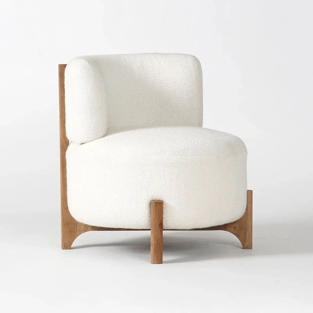 Alt view image 2 of 5 - Treanthony 24 Inch Wide Tufted Armless Lounge Chair and Seating, Natural White, Wood and Fabric, Chairs Accent Seating