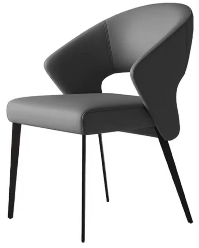 Main image of Curved Upholstered Dining Chair Leather Accent Armchair with Black Metal Legs, Grey, Carbon Steel and Faux Leather