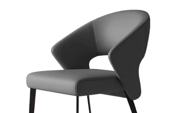 Alt view image 2 of 2 - Curved Upholstered Dining Chair Leather Accent Armchair with Black Metal Legs, Grey, Carbon Steel and Faux Leather