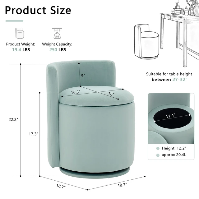 Alt view image 2 of 7 - Velvet Fabric Swivel Accent Chair, Barrel Vanity Chair with Curved Backrest Upholstered Storage for Primary Living