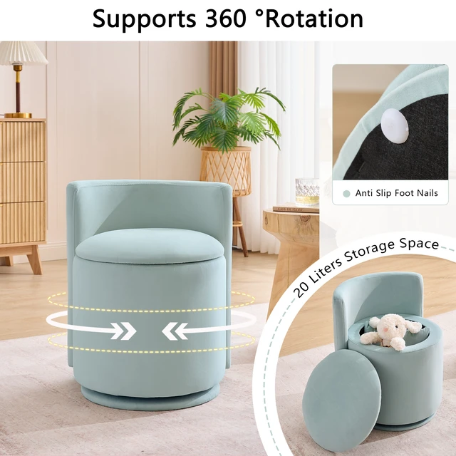 Alt view image 5 of 7 - Velvet Fabric Swivel Accent Chair, Barrel Vanity Chair with Curved Backrest Upholstered Storage for Primary Living