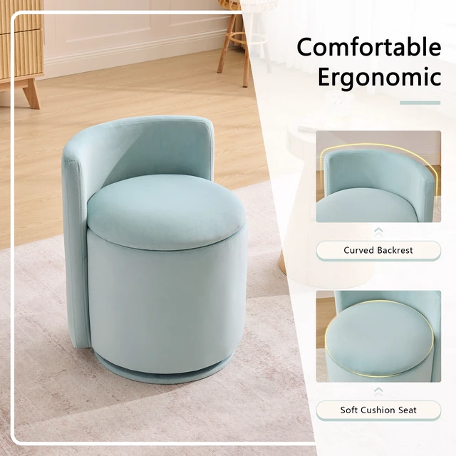 Alt view image 4 of 7 - Velvet Fabric Swivel Accent Chair, Barrel Vanity Chair with Curved Backrest Upholstered Storage for Primary Living