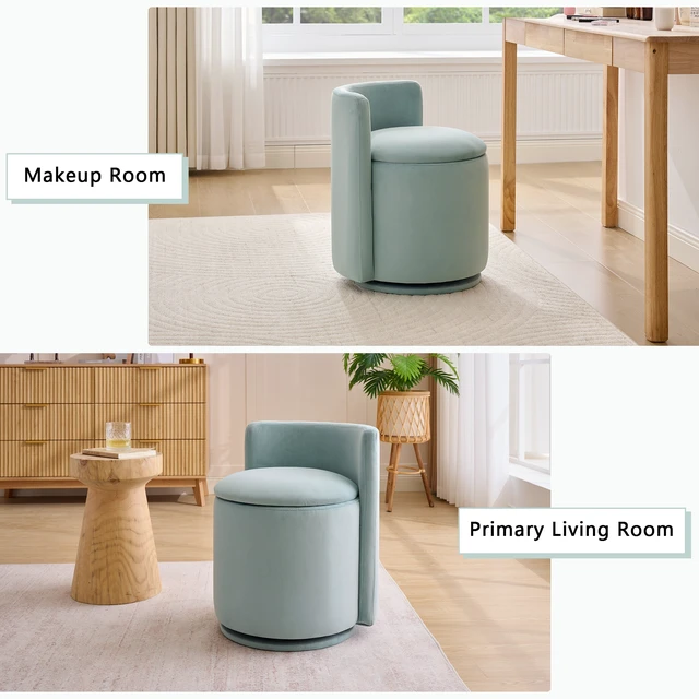 Alt view image 6 of 7 - Velvet Fabric Swivel Accent Chair, Barrel Vanity Chair with Curved Backrest Upholstered Storage for Primary Living