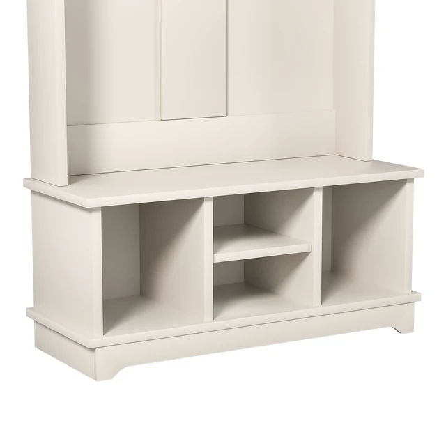 Alt view image 3 of 7 - Coat Rack with Shoe Storage, Tree with Shoe Bench Cubbies 1 Tier Top Storage Entryway Bench for Entryway Living, White