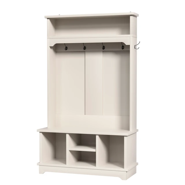 Alt view image 7 of 7 - Coat Rack with Shoe Storage, Tree with Shoe Bench Cubbies 1 Tier Top Storage Entryway Bench for Entryway Living, White