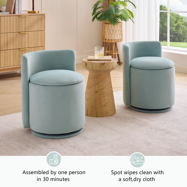 Alt view image 7 of 7 - Velvet Fabric Swivel Accent Chair, Barrel Vanity Chair with Curved Backrest Upholstered Storage for Primary Living