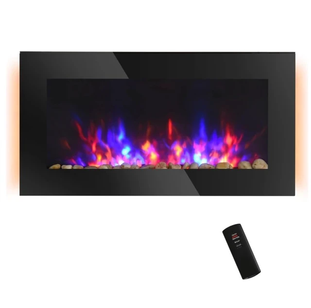 Alt view image 2 of 7 - Wall Fireplace, Electric Wall-Mounted Fireplace with Flame Effect Color Background and Side, Black, Metal and Tempered