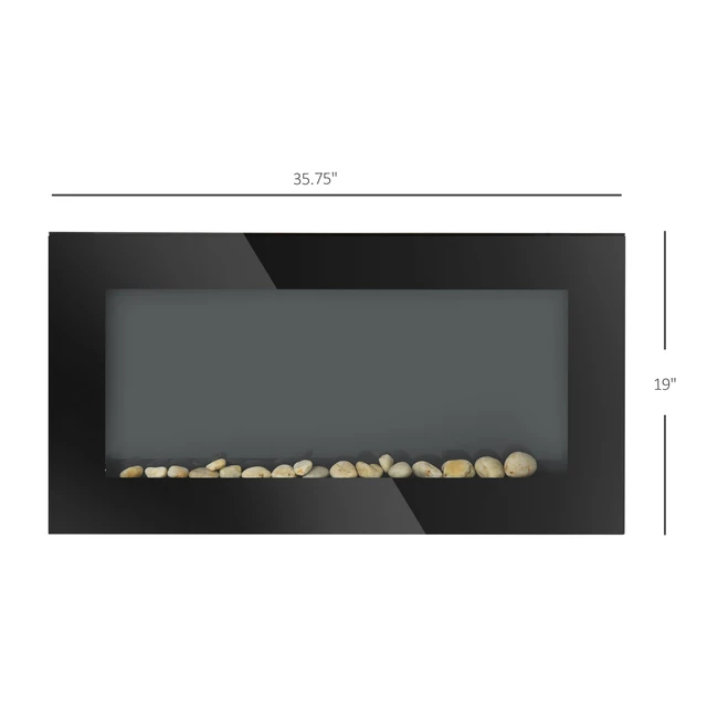 Alt view image 3 of 7 - Wall Fireplace, Electric Wall-Mounted Fireplace with Flame Effect Color Background and Side, Black, Metal and Tempered