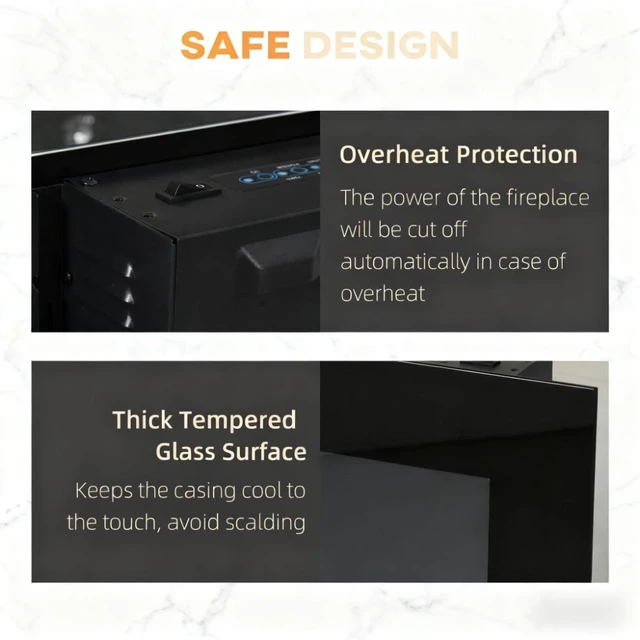 Alt view image 5 of 7 - Wall Fireplace, Electric Wall-Mounted Fireplace with Flame Effect Color Background and Side, Black, Metal and Tempered