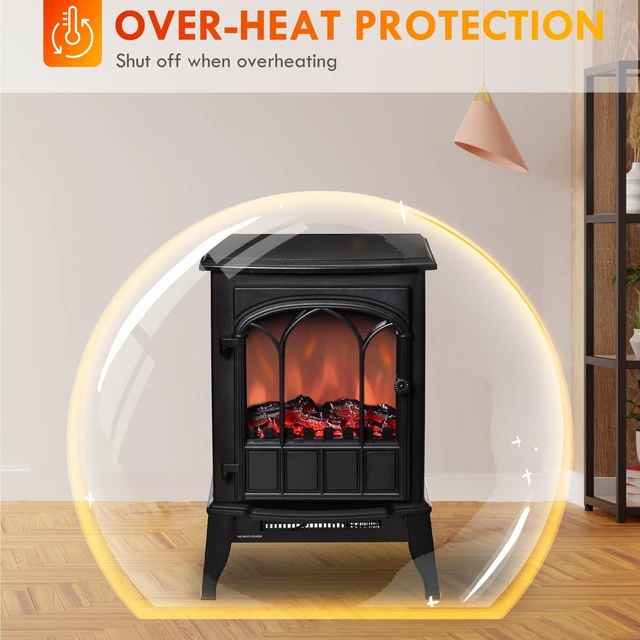Alt view image 2 of 7 - 22 Inch Electric Fireplace Stove, Freestanding Fire Place Heater with Realistic Logs and LED Flame Adjustable