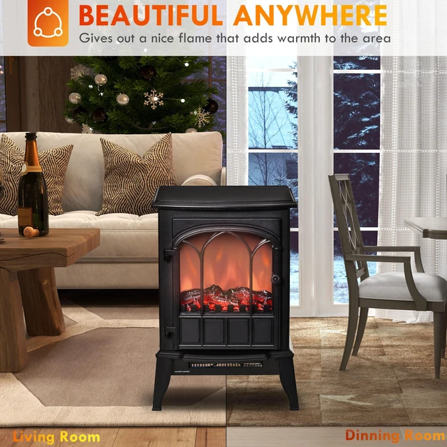 Alt view image 3 of 7 - 22 Inch Electric Fireplace Stove, Freestanding Fire Place Heater with Realistic Logs and LED Flame Adjustable