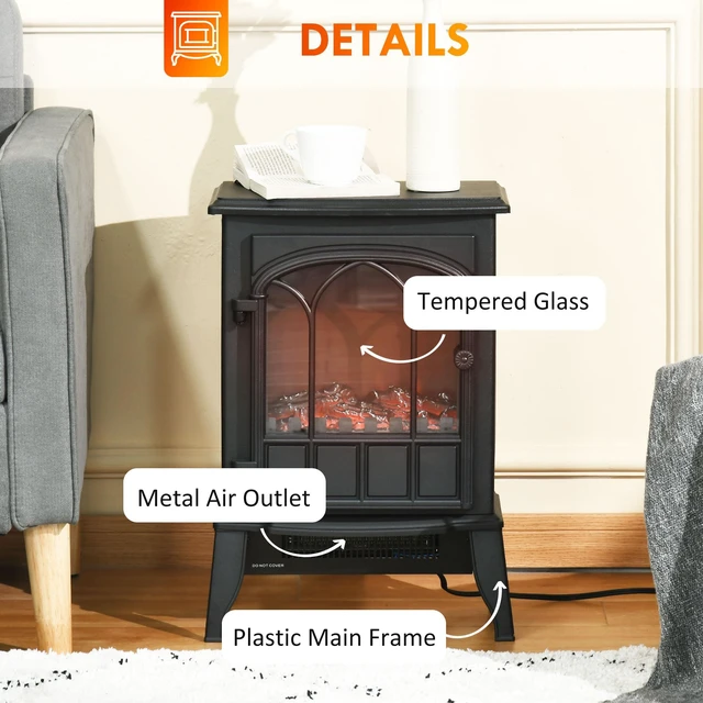 Alt view image 4 of 7 - 22 Inch Electric Fireplace Stove, Freestanding Fire Place Heater with Realistic Logs and LED Flame Adjustable