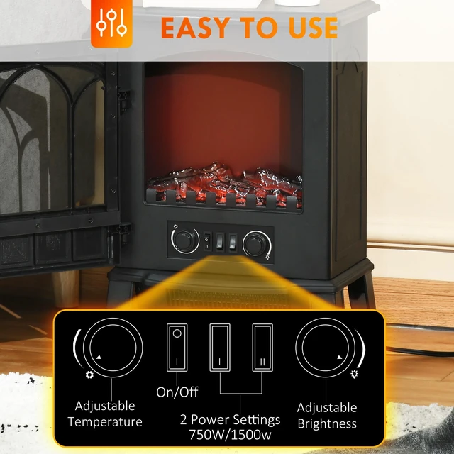 Alt view image 7 of 7 - 22 Inch Electric Fireplace Stove, Freestanding Fire Place Heater with Realistic Logs and LED Flame Adjustable