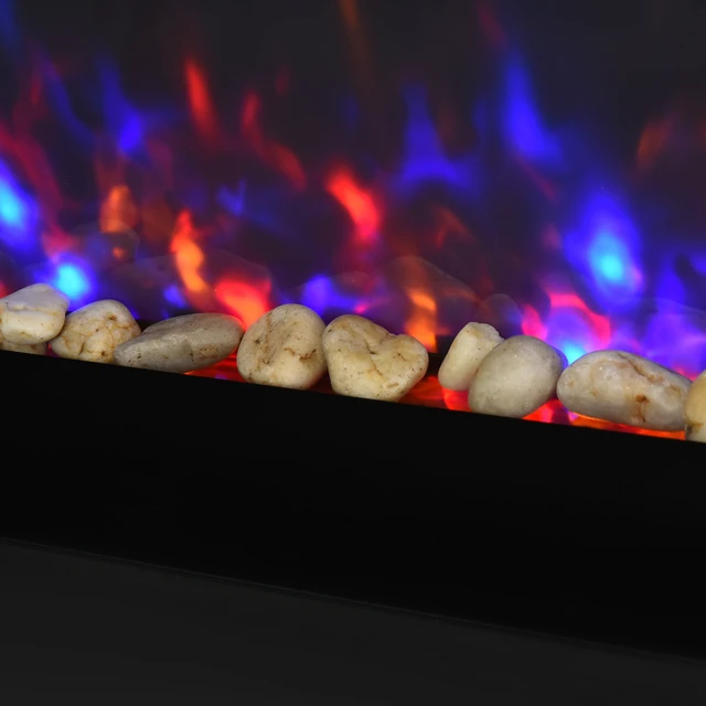 Alt view image 3 of 7 - Electric Wall-Mounted Fireplace with Flame Effect, Color Background and Side, Black, Metal, Indoor Fireplaces