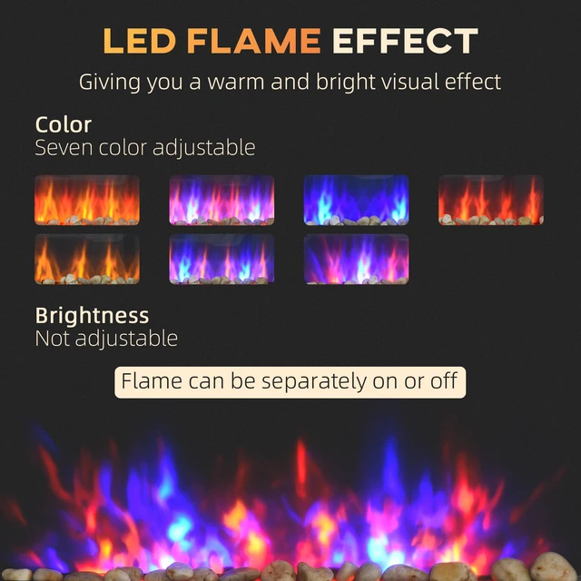 Alt view image 7 of 7 - Electric Wall-Mounted Fireplace with Flame Effect, Color Background and Side, Black, Metal, Indoor Fireplaces
