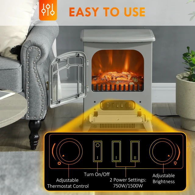 Alt view image 4 of 7 - 22 Inch Electric Fireplace Heater, Freestanding Fire Place Stove with Realistic LED Flames and Logs and Overheating