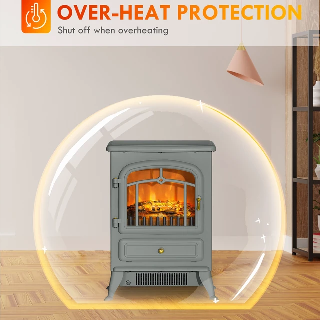 Alt view image 3 of 7 - 22 Inch Electric Fireplace Heater, Freestanding Fire Place Stove with Realistic LED Flames and Logs and Overheating