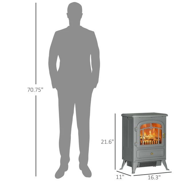 Alt view image 6 of 7 - 22 Inch Electric Fireplace Heater, Freestanding Fire Place Stove with Realistic LED Flames and Logs and Overheating