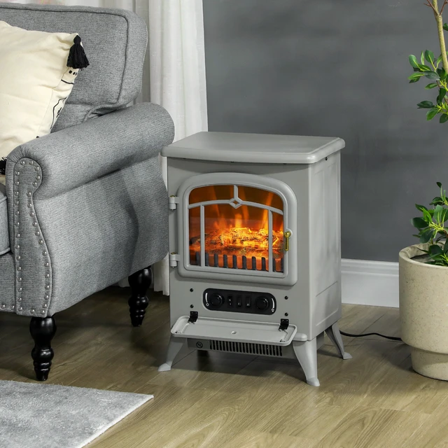 Alt view image 7 of 7 - 22 Inch Electric Fireplace Heater, Freestanding Fire Place Stove with Realistic LED Flames and Logs and Overheating