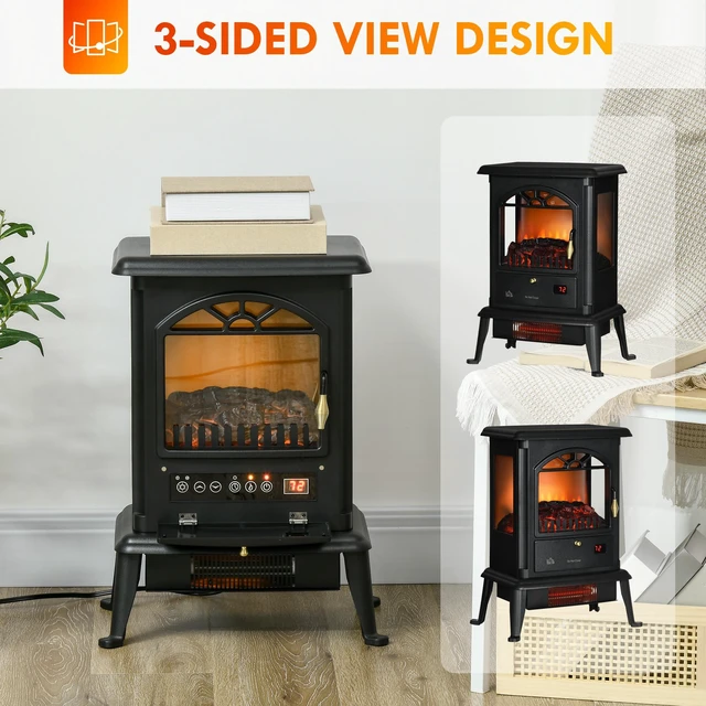 Alt view image 4 of 7 - 23 Inch Electric Infrared Fireplace Stove, Freestanding Fire Place Heater with Realistic Log Flame Adjustable