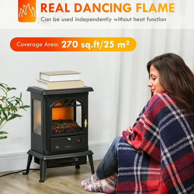 Alt view image 5 of 7 - 23 Inch Electric Infrared Fireplace Stove, Freestanding Fire Place Heater with Realistic Log Flame Adjustable