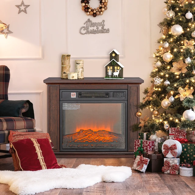 Alt view image 7 of 7 - 26 Inch Electric Fireplace with Mantel Surround, Replaceable Fireplace Insert Heater with Realistic Log and Flame