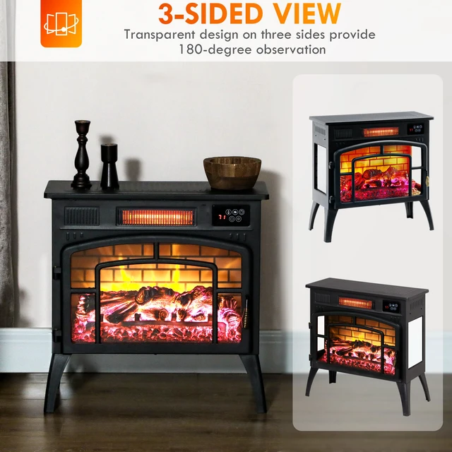 Alt view image 4 of 7 - Electric Fireplace Stove, 22 Inch Freestanding Portable Infrared Fireplace Heater with Realistic Flame Effect