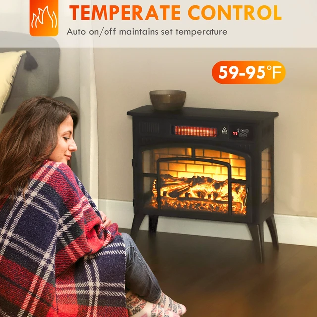 Alt view image 2 of 7 - Electric Fireplace Stove, 22 Inch Freestanding Portable Infrared Fireplace Heater with Realistic Flame Effect