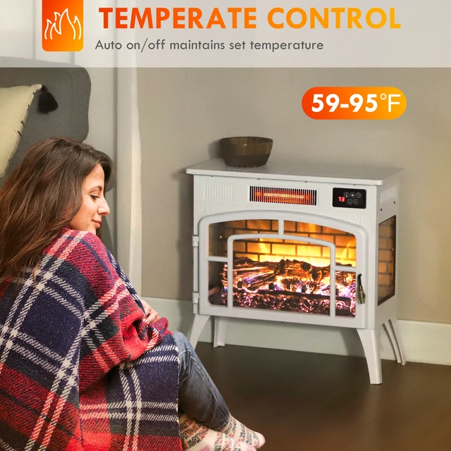 Alt view image 2 of 7 - Electric Fireplace Stove, 22 Inch Freestanding Portable Infrared Fireplace Heater with Realistic Flame Effect