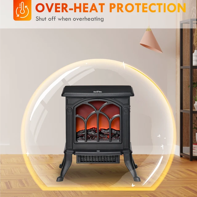 Alt view image 4 of 7 - 17 Inch Freestanding Electric Fireplace Stove, Fire Place Heater with Realistic Logs and Flame Effect and Overheat