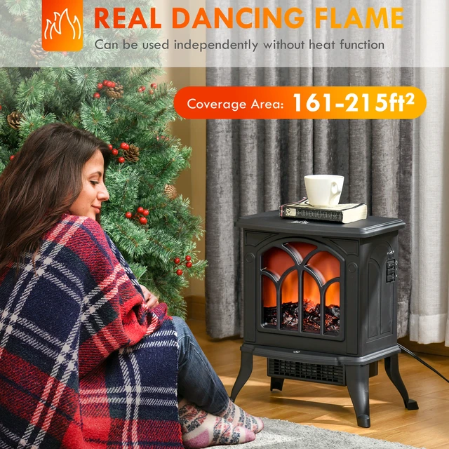 Alt view image 6 of 7 - 17 Inch Freestanding Electric Fireplace Stove, Fire Place Heater with Realistic Logs and Flame Effect and Overheat