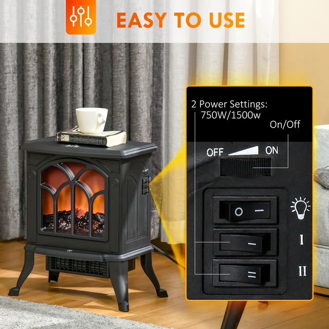 Alt view image 5 of 7 - 17 Inch Freestanding Electric Fireplace Stove, Fire Place Heater with Realistic Logs and Flame Effect and Overheat