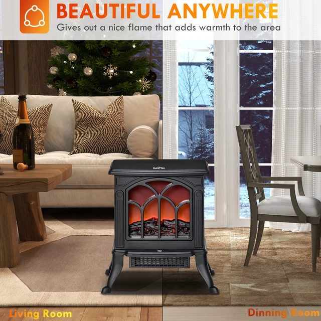 Alt view image 3 of 7 - 17 Inch Freestanding Electric Fireplace Stove, Fire Place Heater with Realistic Logs and Flame Effect and Overheat
